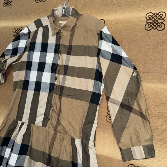 Burberry Brit Brown Novacheck Cotton Drop Waist Dress Size 12 - Picture 6 of 16